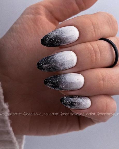 black and white wedding nails ombre