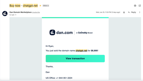ChatGPT.net sells for $8,900 at DAN.com