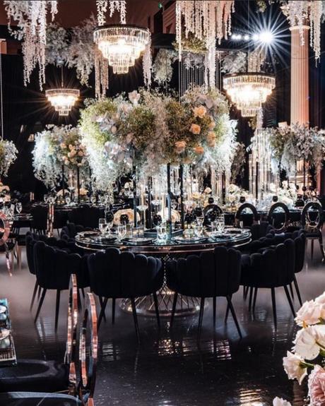 black themed wedding reception