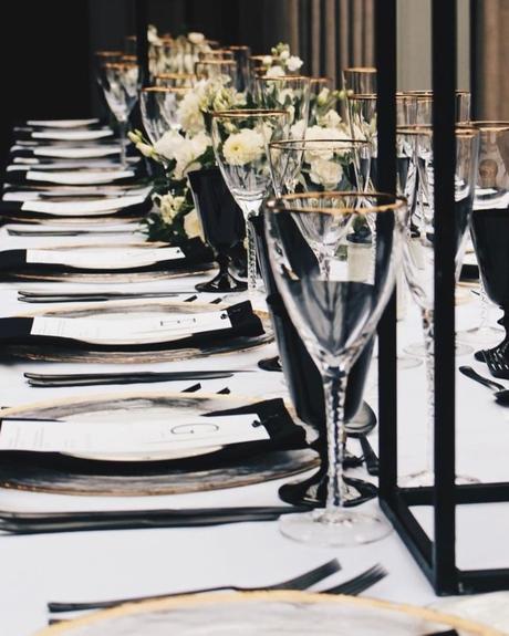 black themed wedding table decor