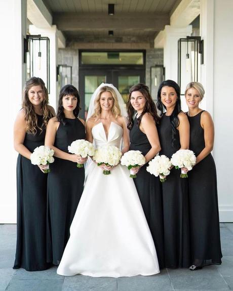 black themed wedding bridesmaid attire