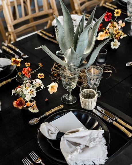 black themed wedding table decor