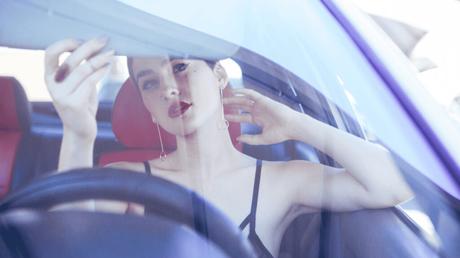 Voyeur style cam show with sexy model in her car