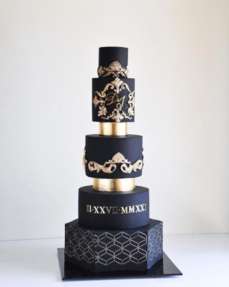 black and gold cakes elegant four layers idea