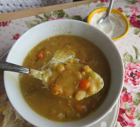 Slow Cooker Split Pea Soup with Horseradish Cream