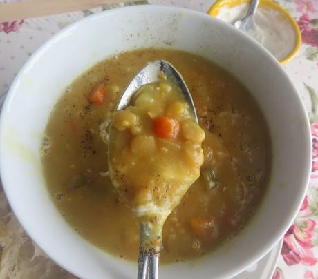 Slow Cooker Split Pea Soup with Horseradish Cream