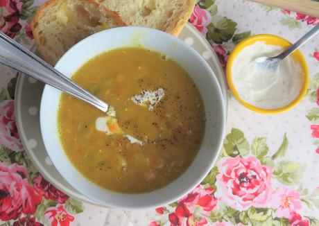 Slow Cooker Split Pea Soup with Horseradish Cream