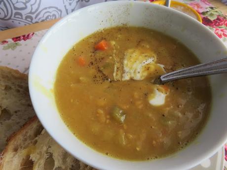 Slow Cooker Split Pea Soup with Horseradish Cream