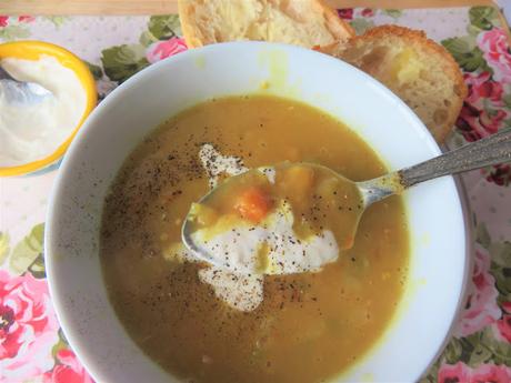 Slow Cooker Split Pea Soup with Horseradish Cream