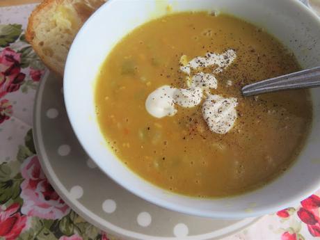 Slow Cooker Split Pea Soup with Horseradish Cream