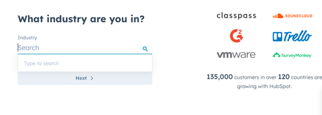 Step 2 - Choose your preferred industry