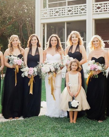 black and gold bridesmaid dresses long