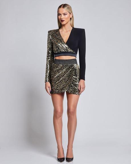black and gold wedding guest attire short
