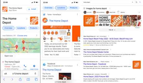 visual identity and its visibility in Google SERPs - Home Depot example