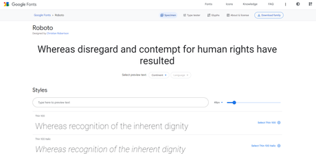 Roboto on Google Fonts