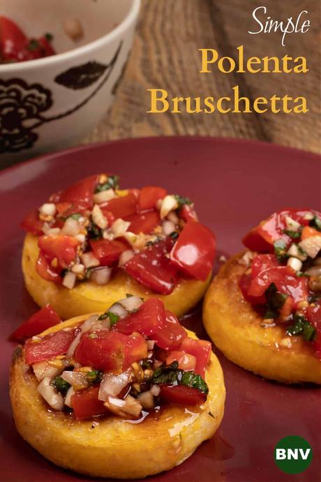 polenta rounds topped with bruschetta
