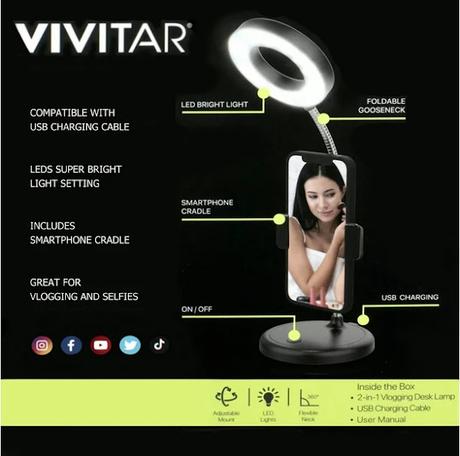 Image: Vivitar Vlogging Desk Lamp with White LED Ring Light and Smart Phone Holder