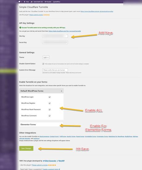 turnstile settings on dashobard