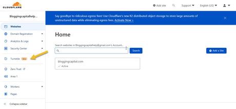 access turnstie dashboard from left menu cloudflare