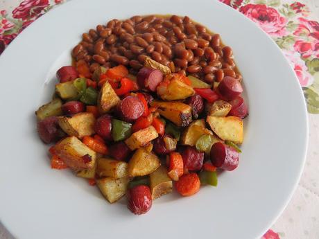 Roasted Veggie Hot Dog Hash (for two)