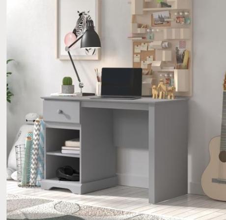 SAVE - Campbell Wood Kids Desk Image: Campbell Wood Kids Desk with 1 Drawer and 2 Shelf Storage, Gray or White