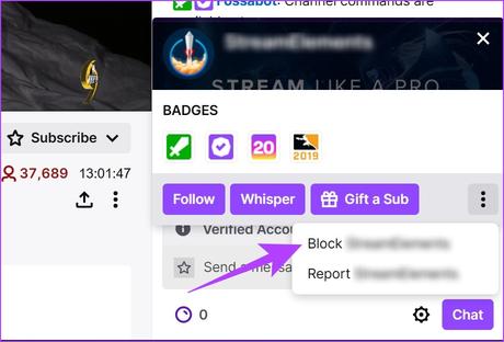 Using a web browser, block someone on Twitch