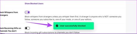 Using a web browser, block someone on Twitch