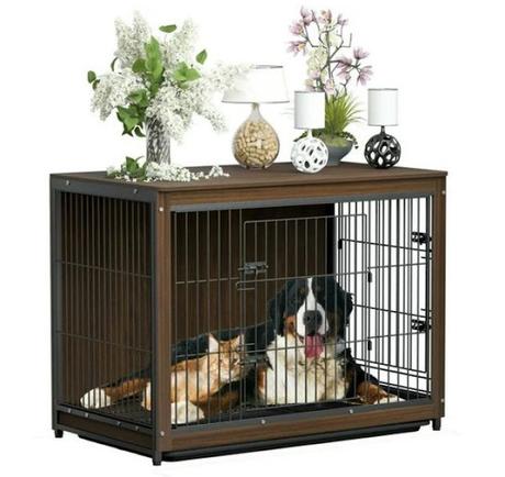 Image: BingoPaw Wooden Pet Crate 32 inch End Table Dog Cage with Tray