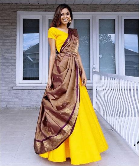 lehenga style saree drape