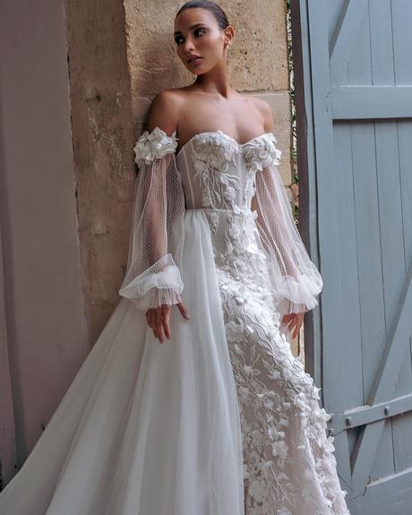 wona concept wedding dresses mermaid sweetheart neckline puff sleeves floral appliques karten