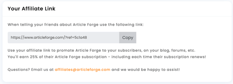Article Forge Affiliate Commission