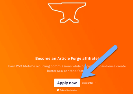 Article Forge Affiliate Sign UP page