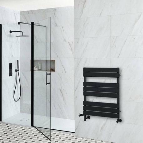 Milano Lustro dual fuel designer black flat panel heated towel rail