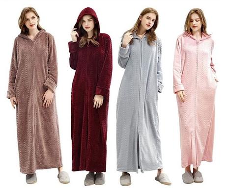 Image: Artfasion Hooded Plush Robe, Zip up Front Soft Fleece Robes