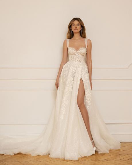 eva lendel wedding dresses 2023 sweetheart neckline lace floral high slit eclipse