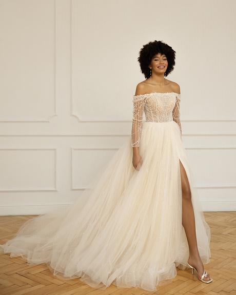 eva lendel wedding dresses 2023 off the shoulder with sleeves gardenia