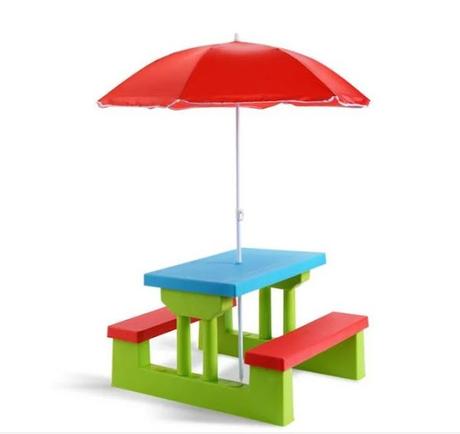 Image: Costway 4 Seat Kids Outdoor Folding Picnic Table with Umbrella for Garden/Yard