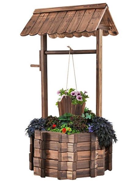 Image: Costway Outdoor Wooden Wishing Well Bucket Planter
