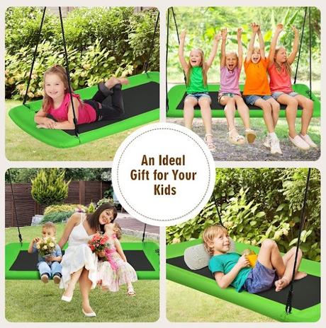 Image: Goplus 700lb Giant 60-inch Platform Tree Swing Outdoor w/ 2 Hanging Straps