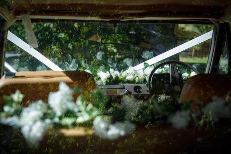 flowers inside the bridal car