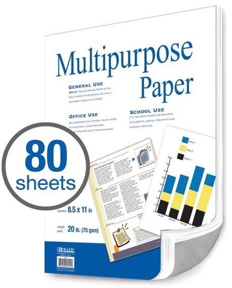 Image: 80 Sheets 8.5x 11 White Copy Paper Laser Printing