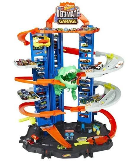 Image: Hot Wheels HW Ultimate Garage Playset with 2 Toy Cars and Robo-Dinosaur