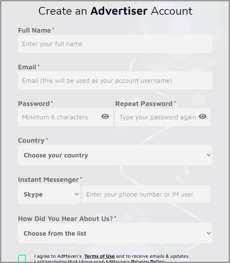 AdMaven Review 2023: Is It Best Ad Network In 2023? Admaven advertiser account form