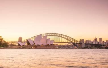 Downtown Sydney skyline in Australia at twilight