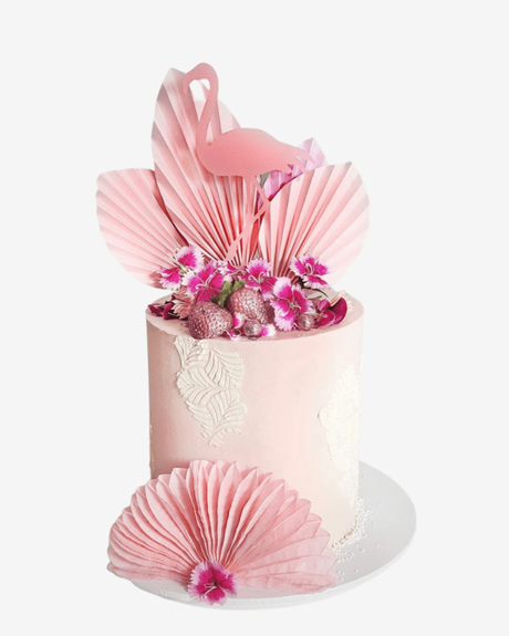 tropical wedding cakes in white with flamingo topper