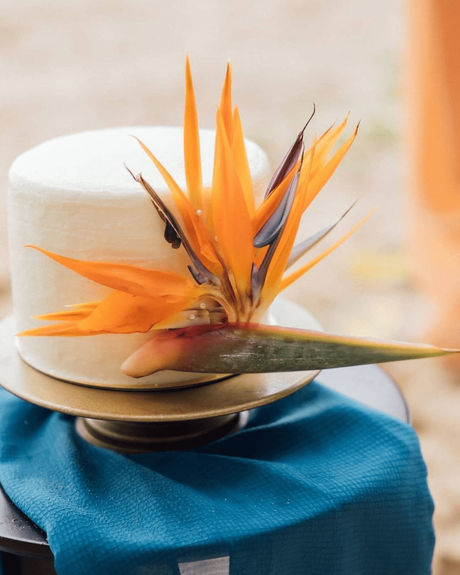 tropical wedding cakes white with orange flower