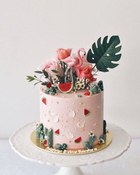 tropical wedding cakes with toppers one layer