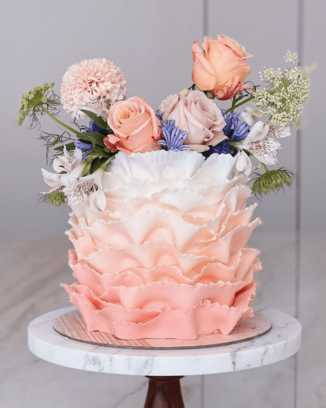 tropical wedding cakes pink one layer with flowers