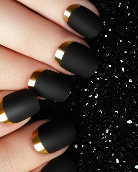 black and gold wedding nails matte and chrome