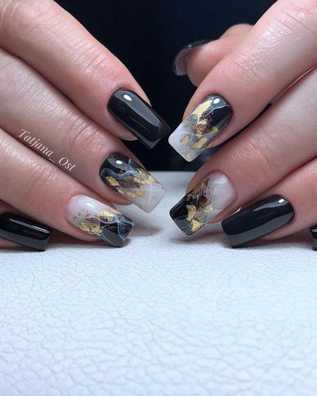black and gold wedding nails ombre foil tatjana_ost